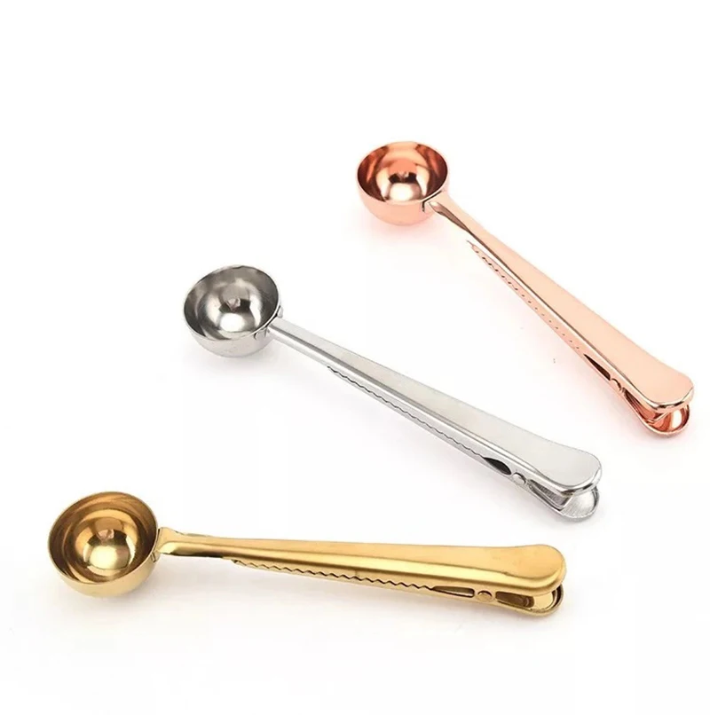 

Multifunctional Sealing Clip Coffee Tea Measuring Scoop Spoon Bag Clip, Silver
