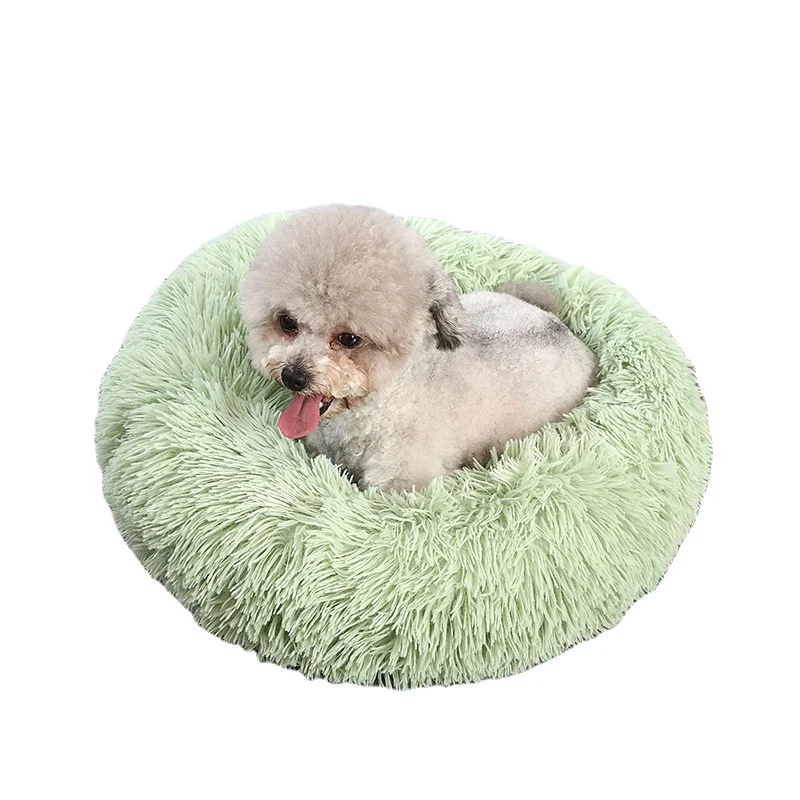 

Faux Fur Pet Comfortable Washable Super Soft Donut Pet Dog Cat Bed for Large dog Warm Round Customized Fluffy Plush Dog Bed, Many colors