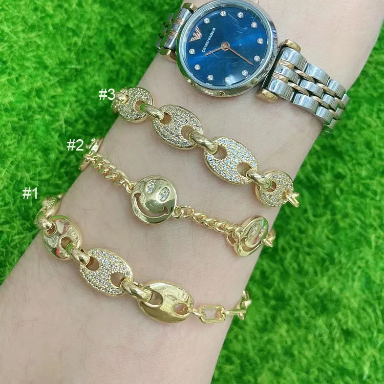 

BC1283 Fashion Gold Plated Zircon CZ Micro Pave Curb Cuban Heart Link Chain Adjustable Bracelets for Women