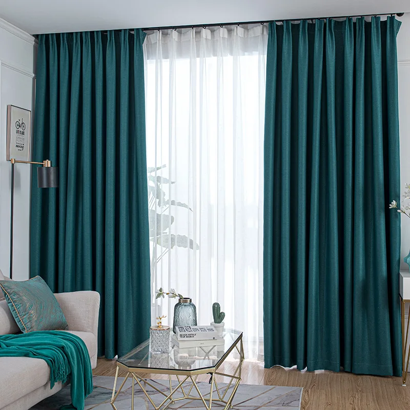 Factory selling blackout linen grommet curtain fabric solid color polyester full shading curtain for bedroom flat window