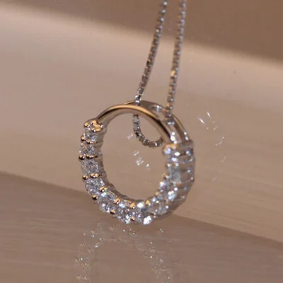 

Hot selling personalized Round zircon pendant 925 silver necklace for ladies