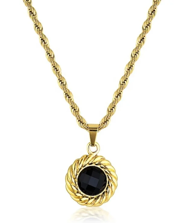 

Women Jewelry 18k Gold Necklace Layered Rope chain Necklace Black Stone Necklace