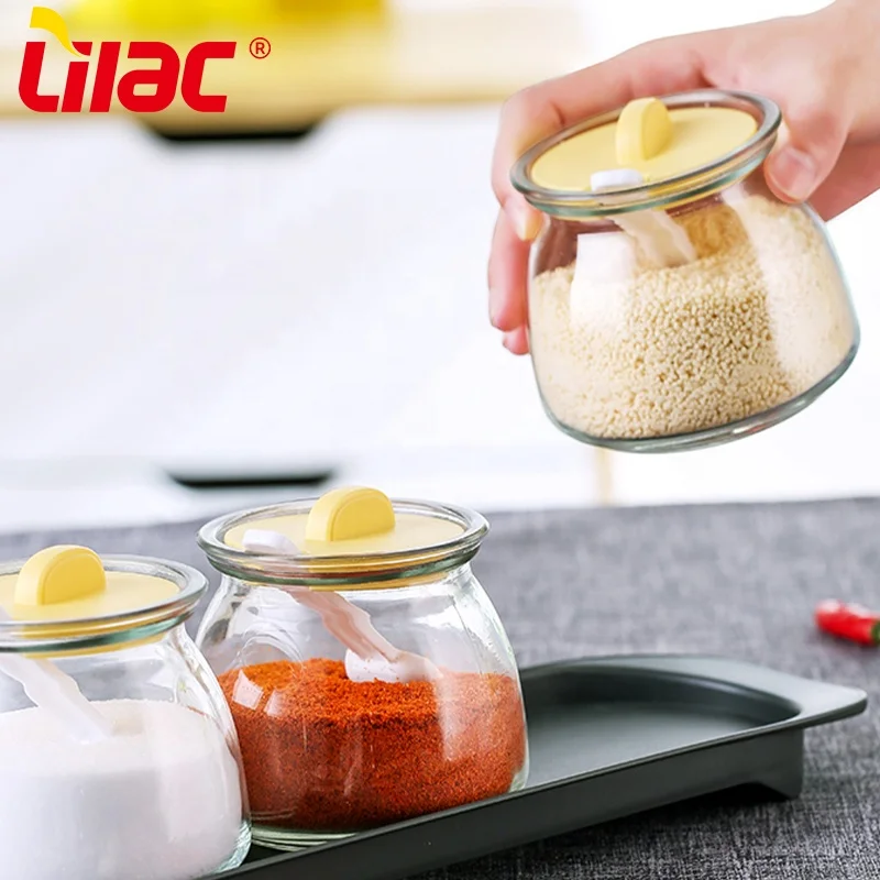

Lilac BSCI SGS LFGB 290ml small glass storage spice 8oz containers jars set with plastic cover