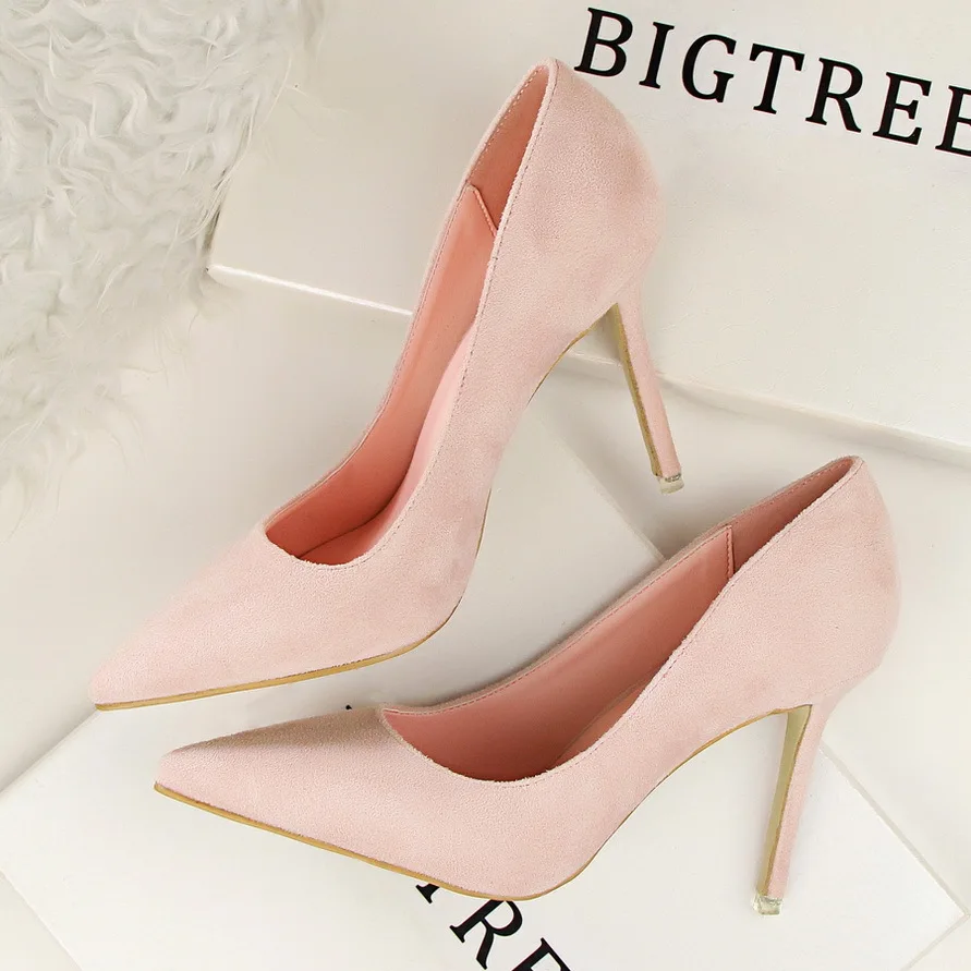 

Women Elegant Simple Design Office Suede High Heels Stilettos Hot Sell Modern Thin Sexy 9Cm Ladies Fashion Pumps