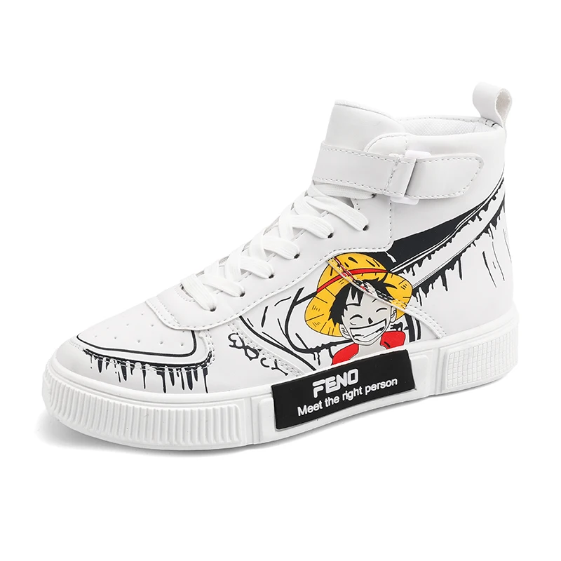 

Wholesale Fashion Hard-wearing Anime One Piece Monkey D Luffy High Top Shoes Men Skateboard Shoes