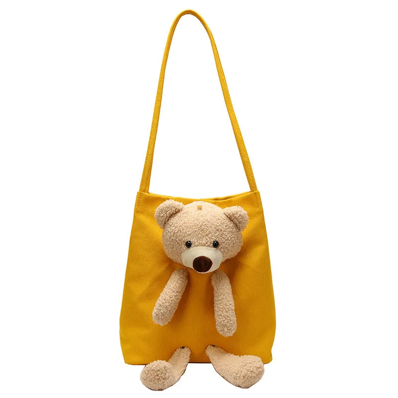 

Autumn Winter Designer Personalized Bear Doll Tote Bag Girl Student Canvas Hand Shopping Bag