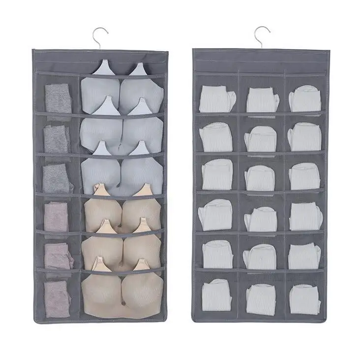 

Multi Pockets Hanging Storage Bag Wall Wardrobe Hanging Socks Bra Underwear Organizer Bag, Pink,grey,beige