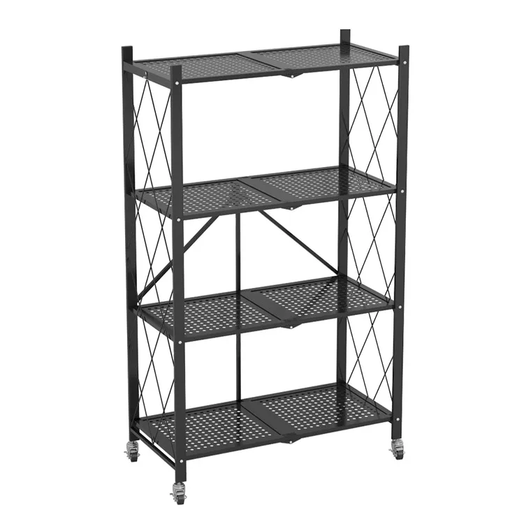 

Carbon steel folding removable 4 tier storage rack shelf metal foldable microwave shelves for kitchen, Black/white or any color
