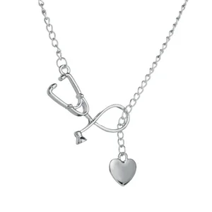 Wholesale Nurse Lariat Necklace Jewelry Stethoscope And Heart Pendant Lariat Chokers Necklace