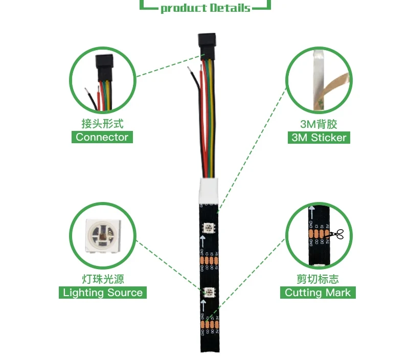 Tira de luces led RGB de alta PWM NS107S, Flexible, direccionable, doble transmisión de datos, DC5V, 30/60/144 Led/m