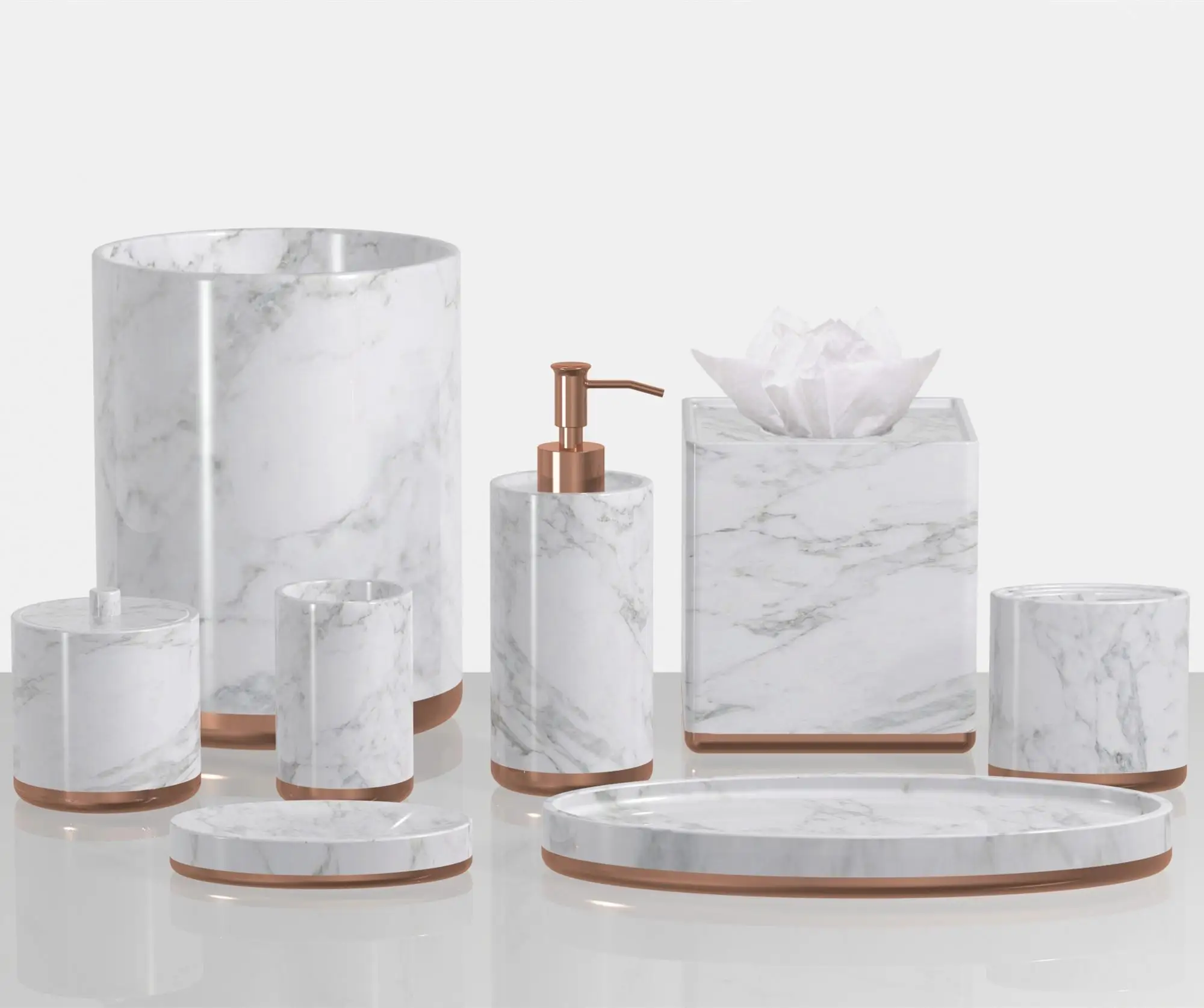 8 Pieces Marble Bathroom Accessories Set Natural Marble Effect Poly