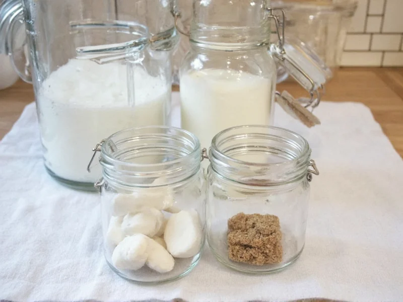 Homemade laundry softener ingredients in glass jars