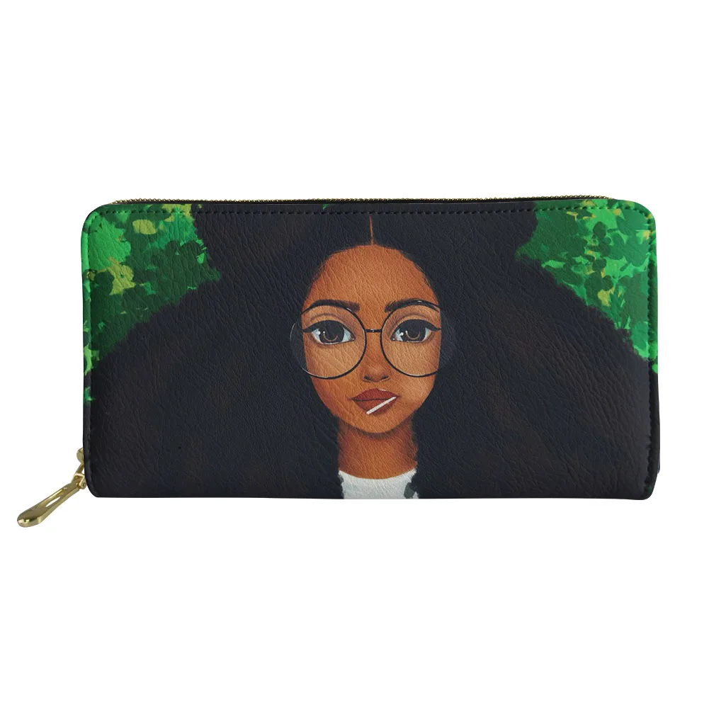 

Hot Sellers Wallet Female PU Leather Black Art Afro Lady Girls Printed Women's Purse Coin Fashion Zipper Cash Ladies Wallets