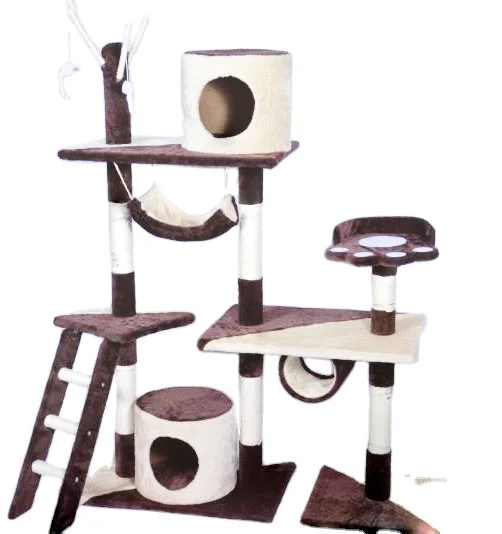 

GMTPET Factory OEM High Quality Wood And Composite Board Cat Activity Tree playing Cat Tree Large Cat Tower Tree, Beige