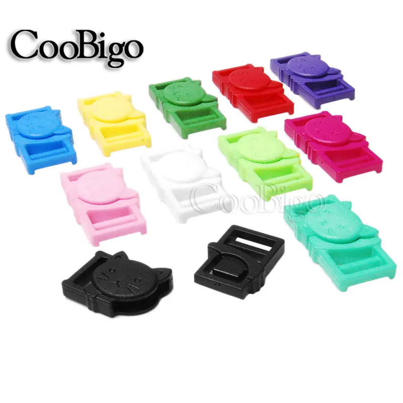 

100pcs Colorful Plastic Cat-Head Safty Breakaway Buckles For Underwear Pets Collar Bag Webbing Garment DIY Accessories #FLC124, 11 colors for pick