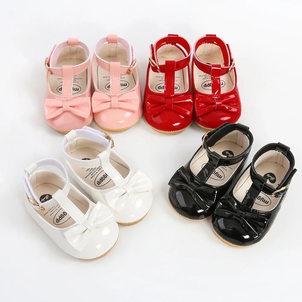 

Hot Selling PU Leather Princess Mary Jane Flat Toddler Baby Casual Shoes with Bow Knot, White/red/black/pink