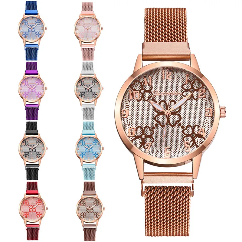 

WJ-10537 Arabic Numerals Reloj De Mujer Luminous Alloy Mesh Magnet Women Watch Rose Gold Case Fashion Luxury Watches For Women, Mix