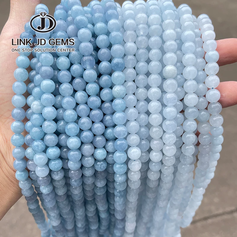 

JD High Quality 6/8/10mm Natural Stone Loose Bead Dyed Color Aquamarine Chalcedony Round Spacer Bead For Jewelry Making