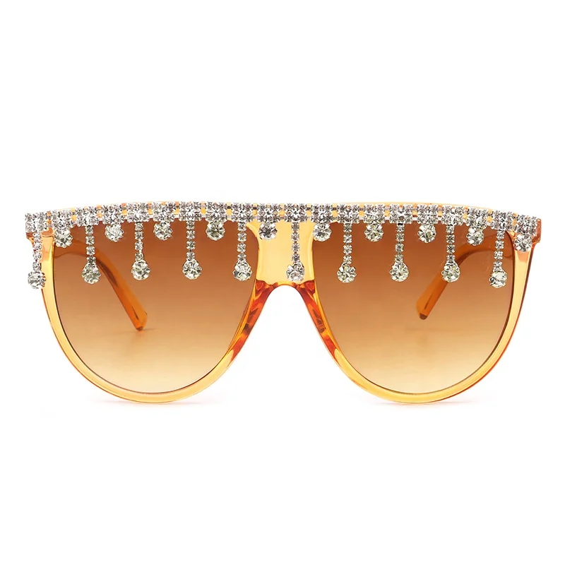 

Vintage fashion one piece lens rhinestone custom logo sunglasses with diamonds women 2021