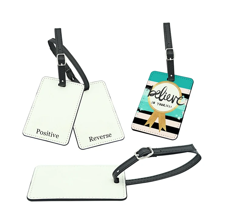 

High Quality Wholesale Sublimation Personalized Custom Blank PU Leather Luggage Tags, Black/white