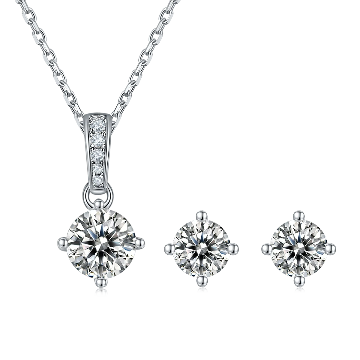 

Classic Four Prong Moissanite Pendant Stud Earring Set