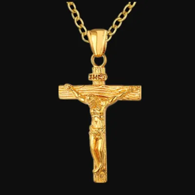 

Order immediate delivery Cross Jesus Titanium Necklace Gold Pendant Cross Man Necklace