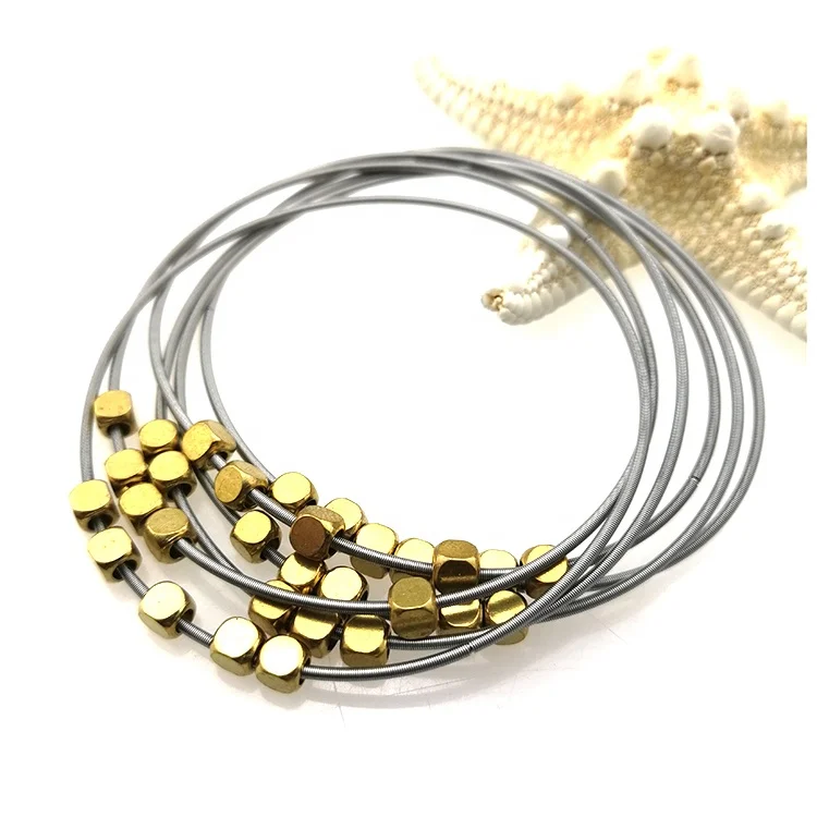 

AmorYubo jewelry women charm wire guitar string bracelet with pendants for sale, Gray