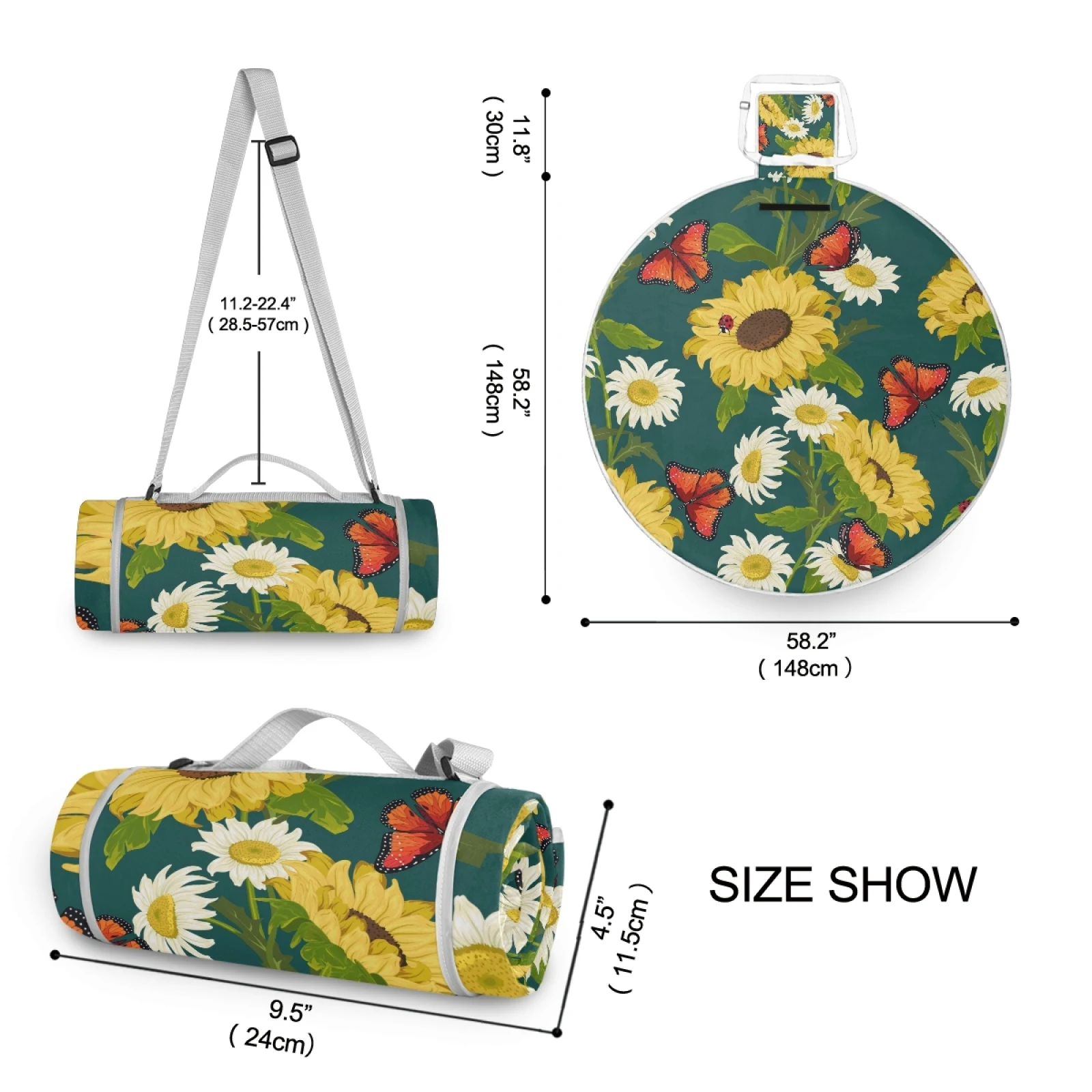 

Personalised Roll Up and Carry Picnic Blanket Waterproof Padded Camping Mat With Sunflowers