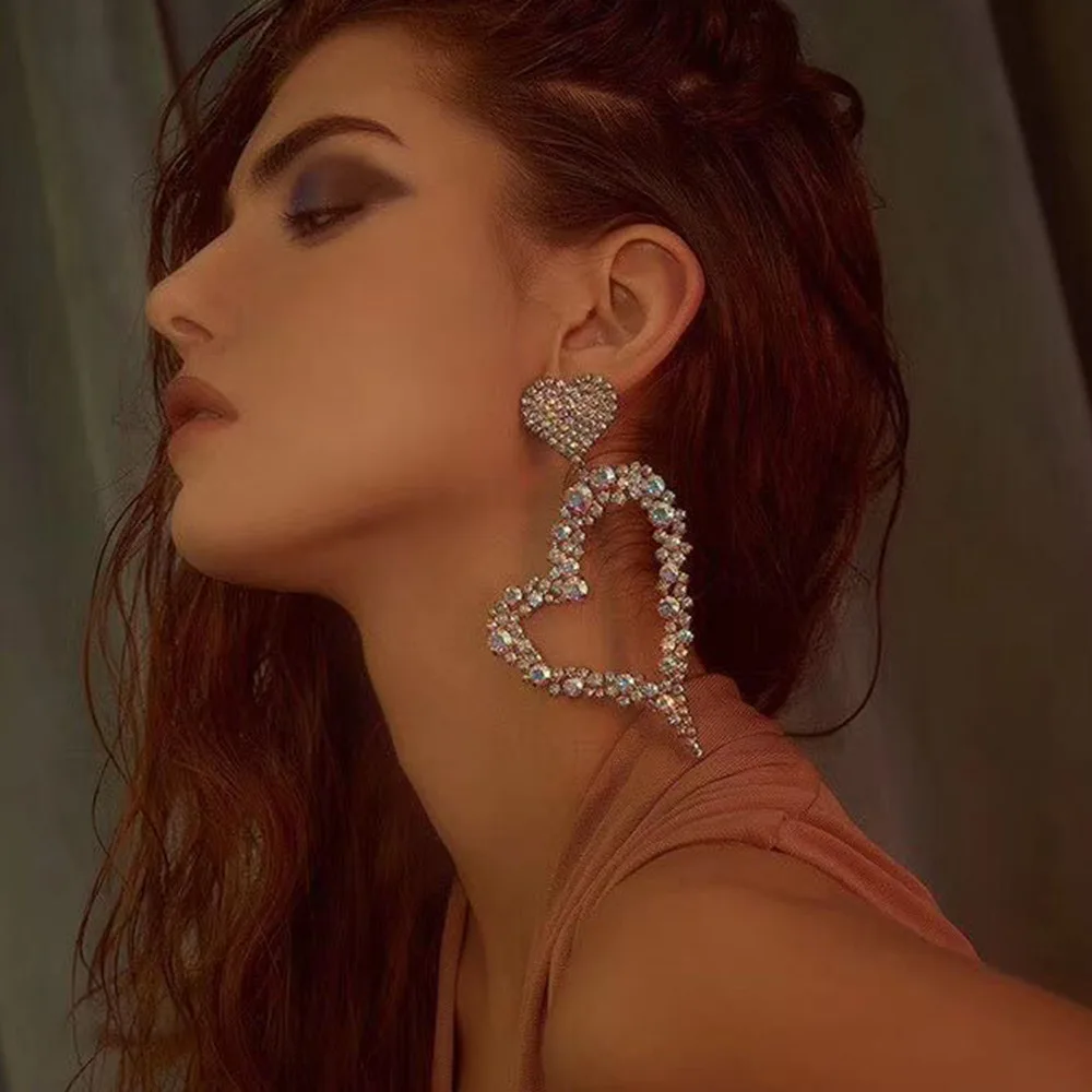 

Luxury ZA Crystal Hollow Heart Earrings Women Elegant Dangle Drop Earrings (KER491), Same as the picture