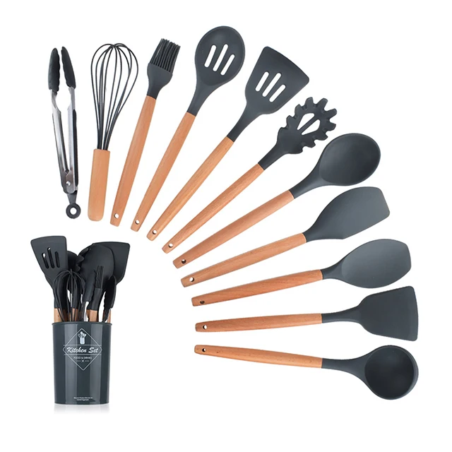 

Utensils Strainer Turner Cooking Tools 12 Pcs Wholesale Heat-Resistant Kitchenware 12Pcs Silicone Kitchen Utensil Set, Pink, black, blue, red purple, gray, mint green