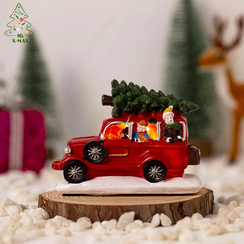 

KG Xmas In Stock Fast Delivery Noel Navidad Novel Design Christmas Resin Ornament Car Resin Christmas Decoration With Light