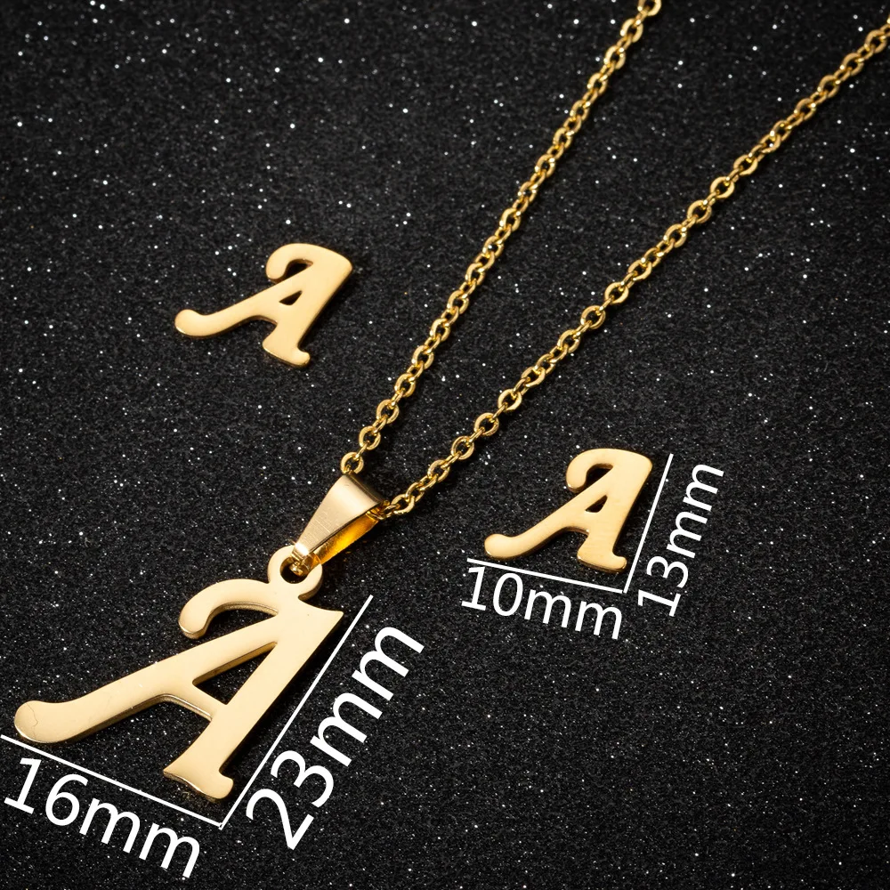 

HOVANCI Custom Alphabet 26 letters Initial Necklace With Stud Earring set Stainless Steel Necklace Earrings Set Unisex, Gold color