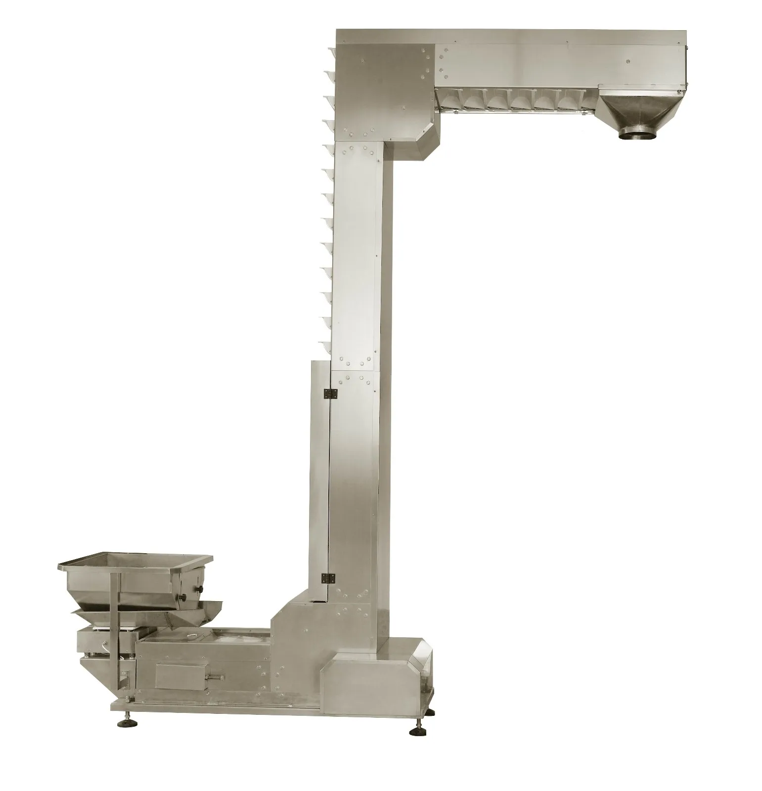 z bucket elevator link for food packing conveyor belt system