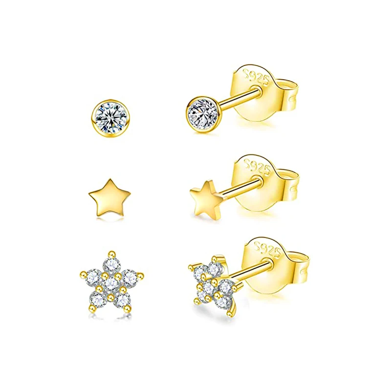 2021 mini fashion zircon jewelry new style one set round and star s925 silver stud earrings