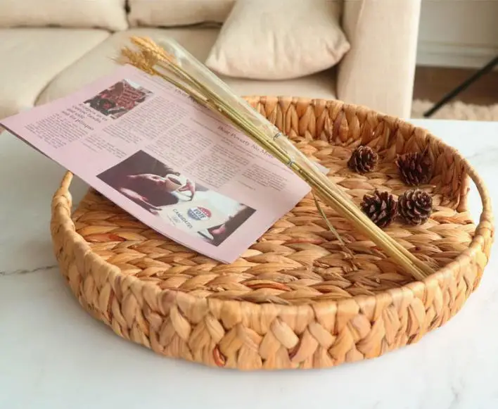 

Eco-friendly Water Hyacinth Serving Tray Storage Basket with Handle