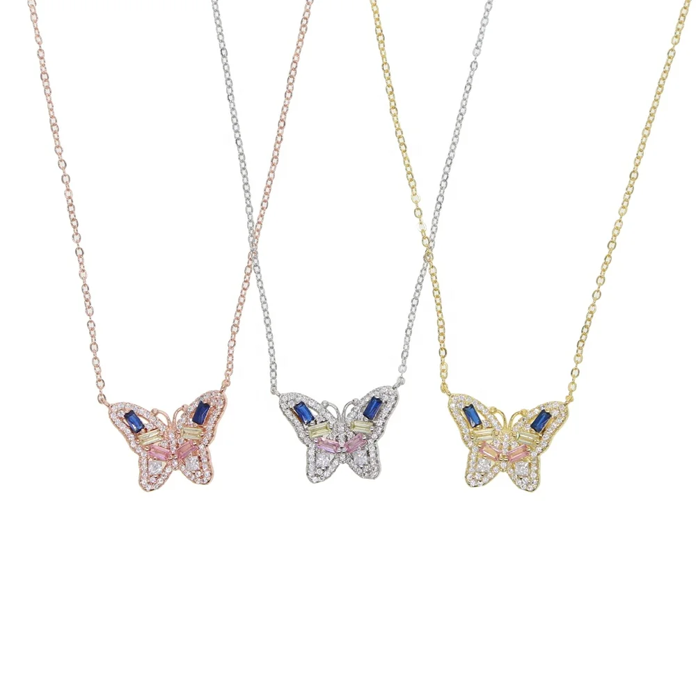 

Pastel Colorful cz Butterfly Necklace Gold Color Gorgeous Beautiful Lovely Animal design fashion Jewelry