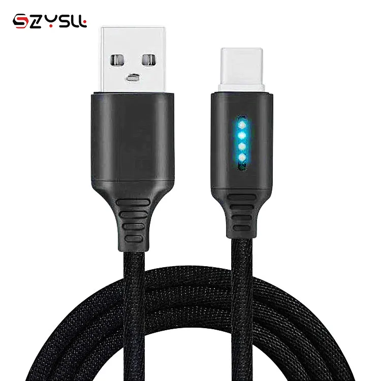 

2019 Fast Charging Aluminum Alloy Type-C 8-Pin Mini Charger Type C Data Nylon Braided Smart Automatic power-off USB Cable, Blue/black/red