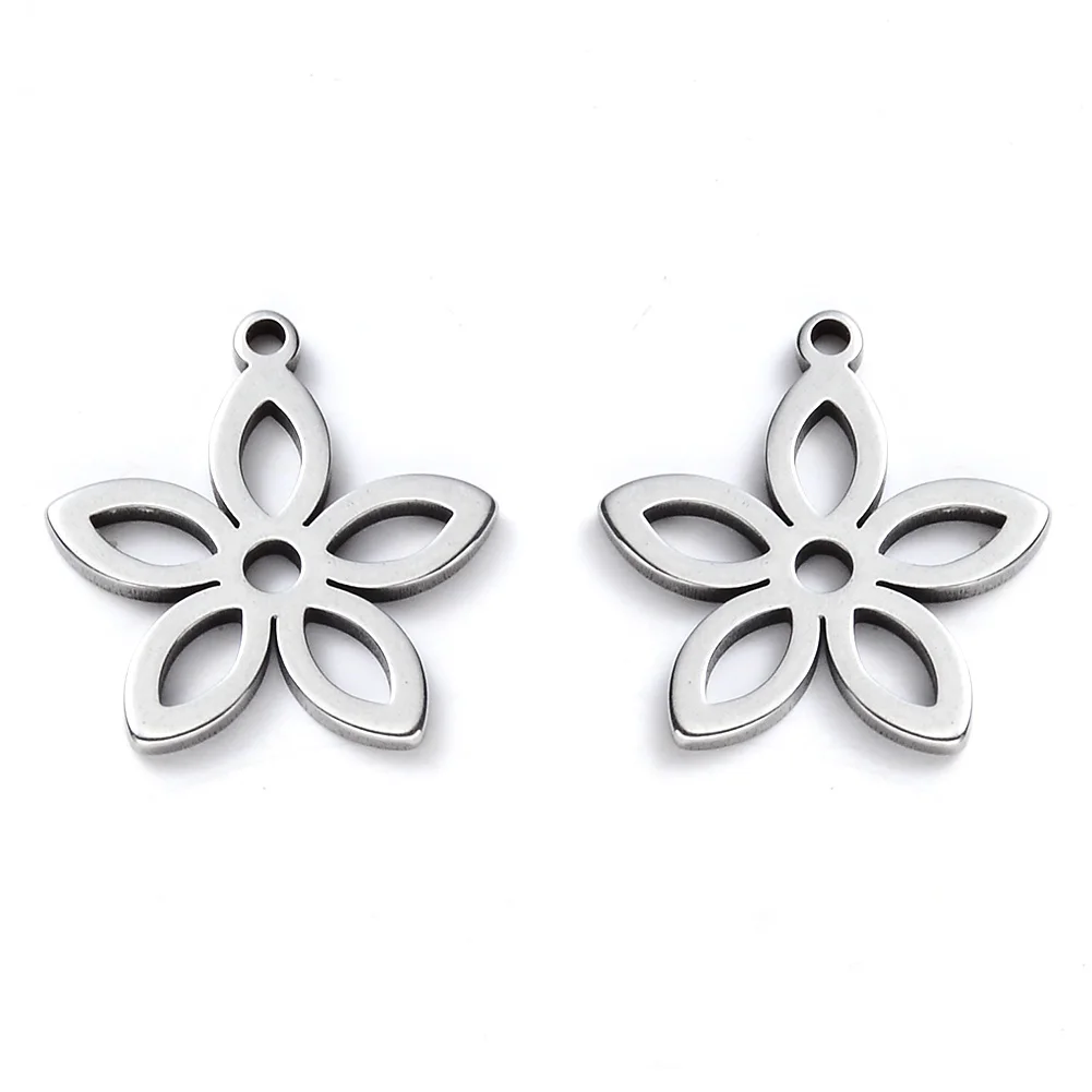 

PandaHall 304 Stainless Steel Flower Laser Cut Pendants, Stainless steel color