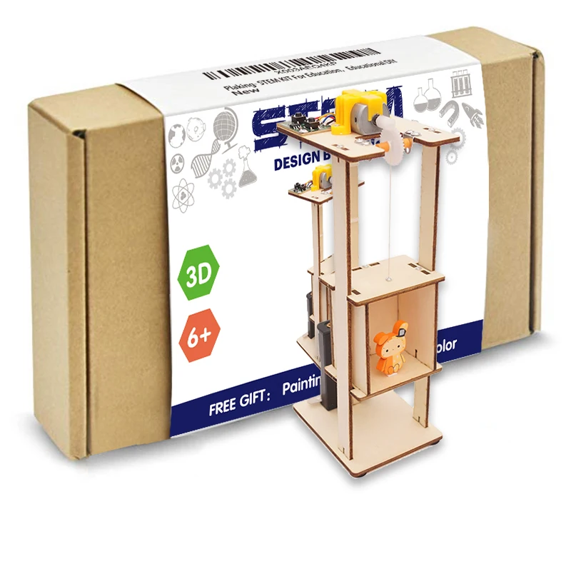 

STEM DIY 3D wooden Elevator lift Physical Learning Toy Science Experiments Kits,STEM Learning Sets