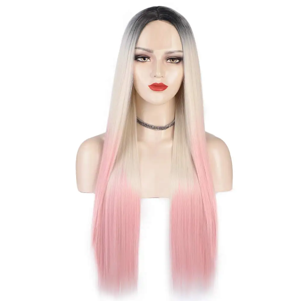 

Aisi Hair New Design Vendor Black To Blonde To Pink Long Silky Straight Natural Wave Wig For Black Women Synthetic Hair Wigs