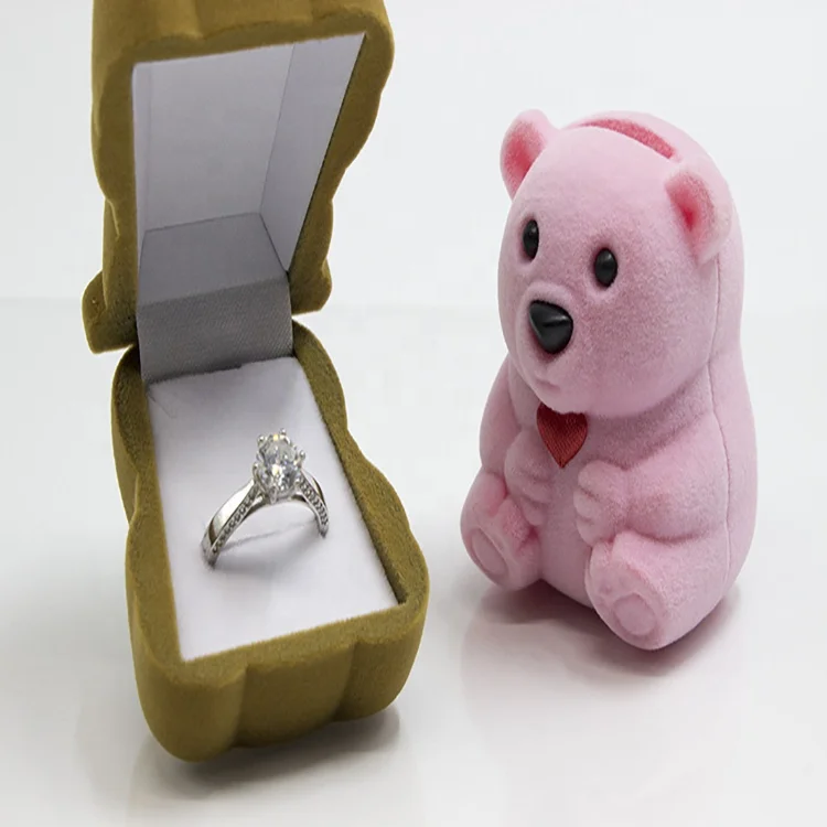 

Romantic Cute Luxury Small Velvet Propose Engagement Wedding Ring Brown Bear Ring Packaging Box