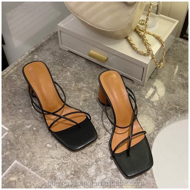 square toe strappy block heel sandals