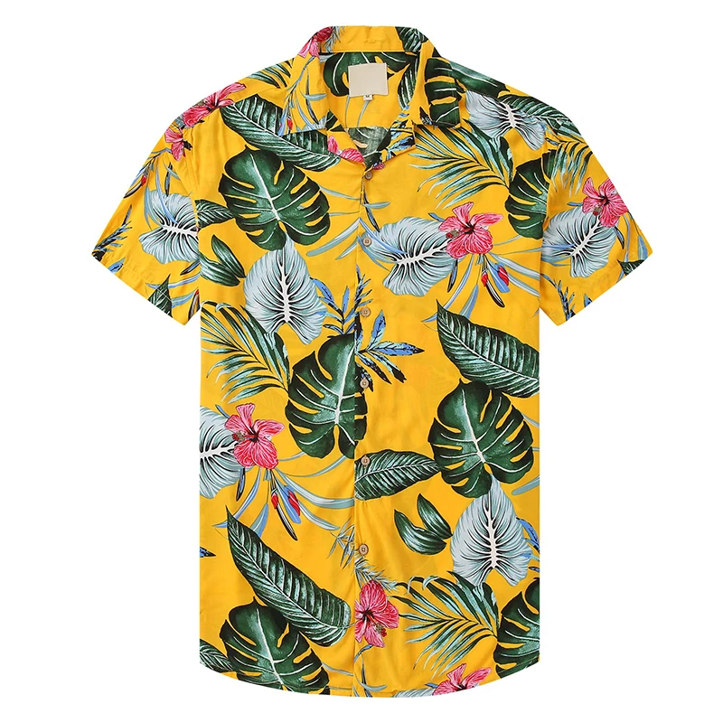 

Summer Male Floral Button Floral Aloha Shirt Mens Shirt Cotton Poplin Men's Beach Shirt