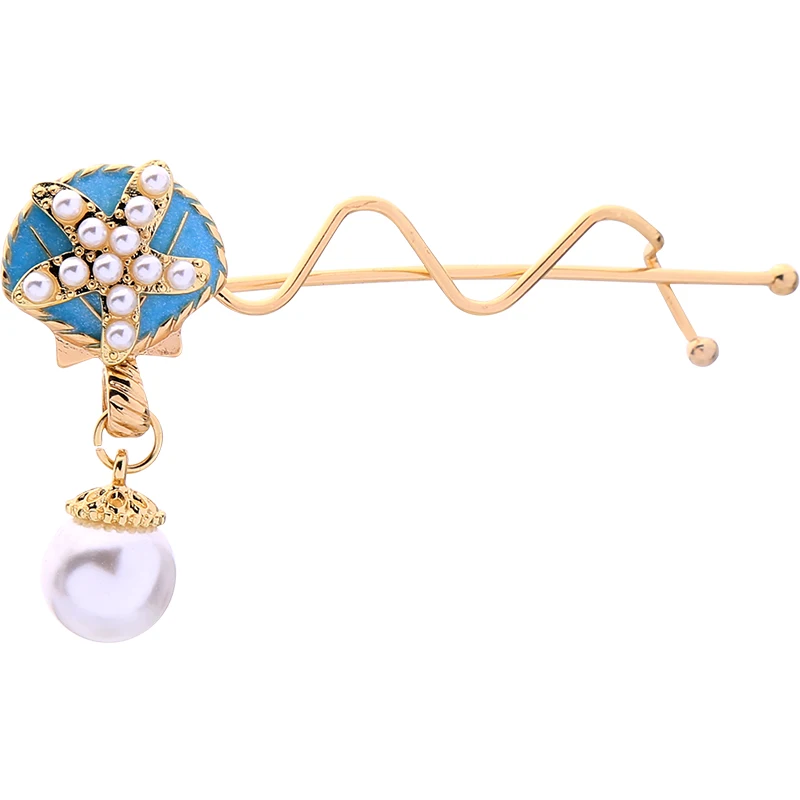 

ts00257 Lovely Fresh Enamel Star Starfish Pearl Kids Hair Accessories Pearl Hair Clips 2021