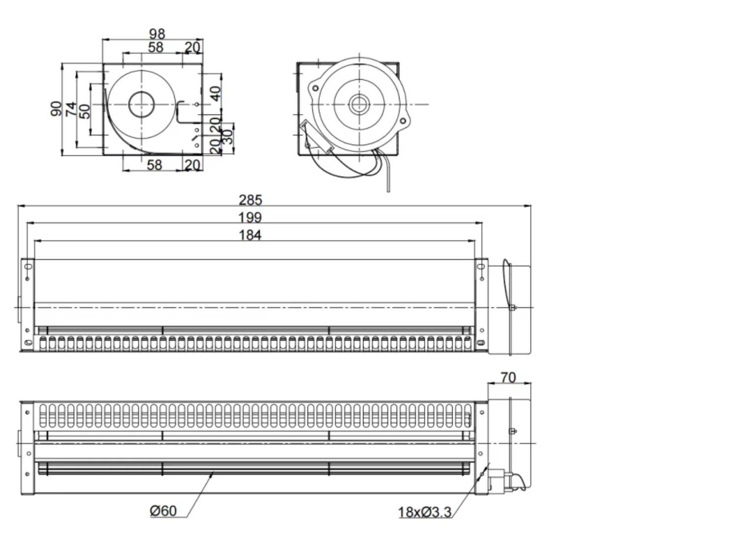 Cross Flow Fan, 60mm, Brushless, Tangential - detail 12