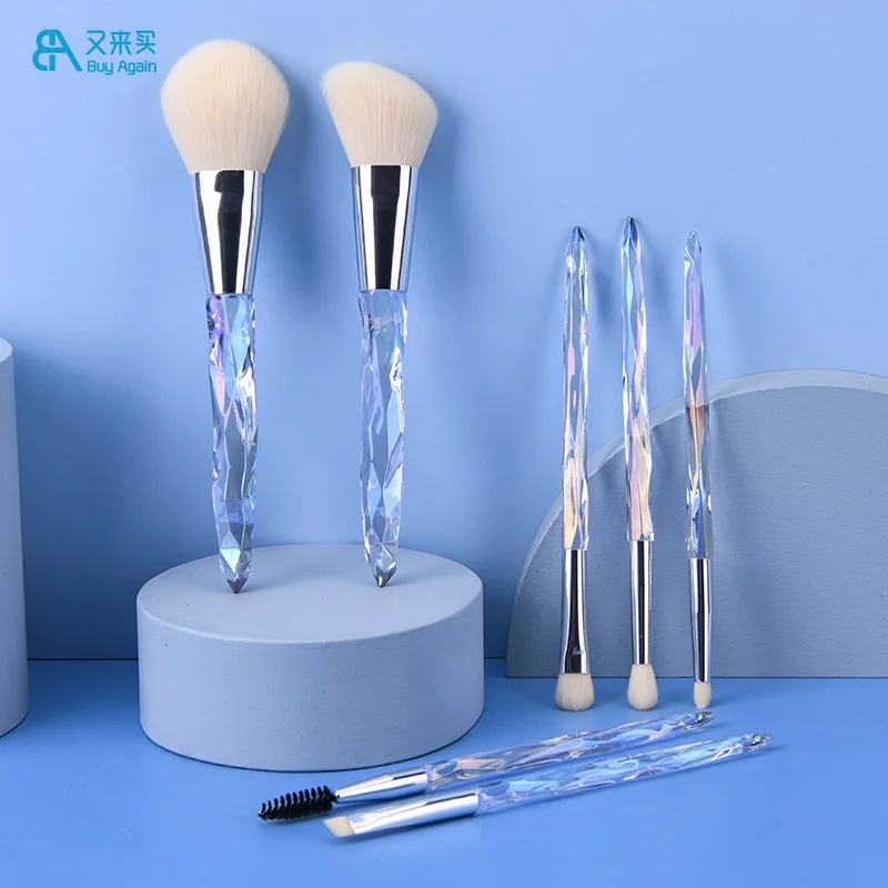 

Buy Again 7 pcs makeup brush set transparent diamond handle highend crystal clear handle makeup brushes