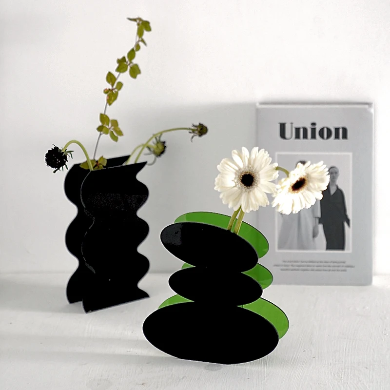 

Acrylic mirror vase abstract wave shape floral ornaments home decoration