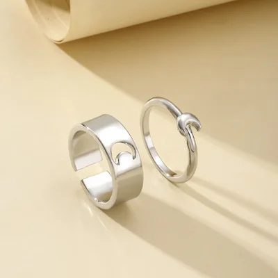 

Rings Anniversary Birthday Gift Gold and Silver Vintage Knuckle Rings Matching Moon Rings for Couples, As picture shows