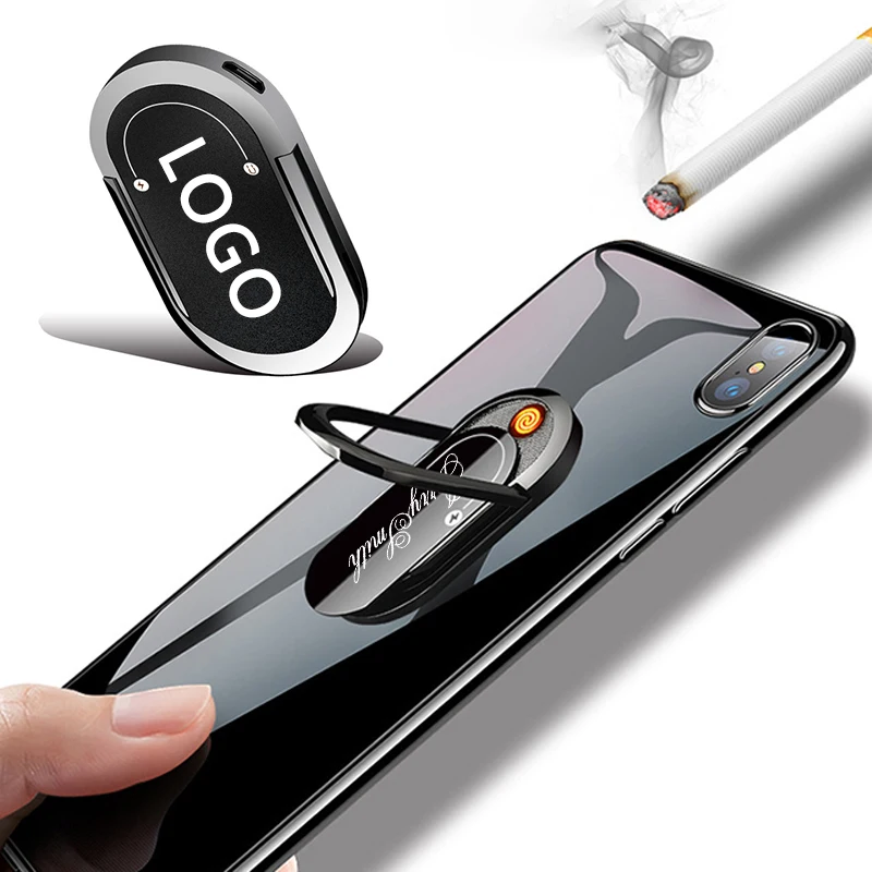 

Multi-purpose Mobile Phone Ring Holder Electric USB Charging Lighter Tungsten Wire flameless Lighter custom logo lighter, Multi colors