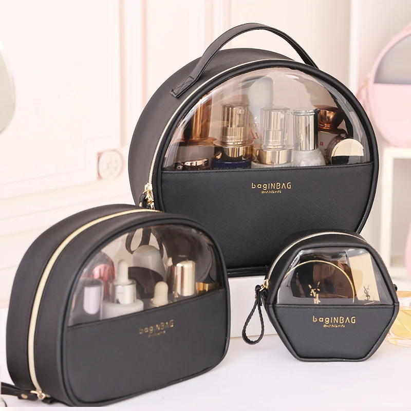 

2021 3pcs frosted waterproof makeup holder transparent toiletry pouch PU cosmetic bag set luxury for women Men